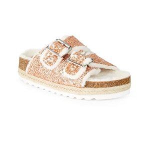 DV by Dolce Vita Girl's Carlina Glitter Faux Fur Lined Espadrille Slides Size 6